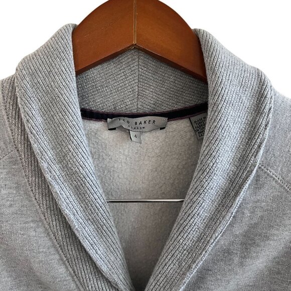 TED Baker London Sweater Womens 4 Gray Button Up Wool Blend Knit Coat - Picture 4 of 11